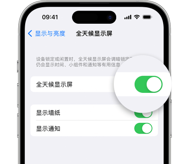 昌宁苹果15预约维修分享iPhone15如何设置全天候显示屏幕可见 